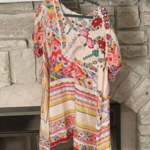 Johnny Was Multicolor Floral Embroidered Blouse